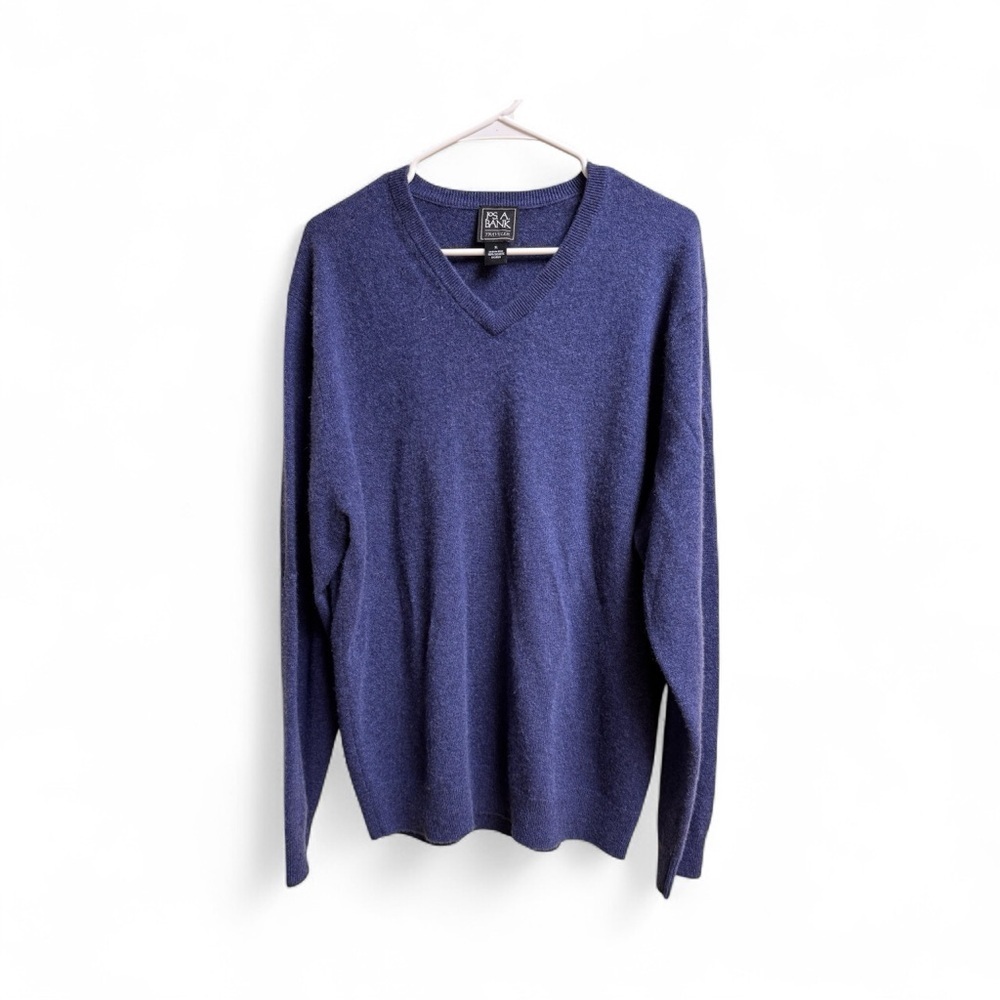 Jos A Bank Traveler Men’s XL 100% Cashmere Sweater Blue V-Neck Pullover